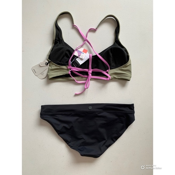 Prana Large Bikini Set Color Block Tulum Top + Black Summer Wave Bottom NWT - Picture 3 of 15